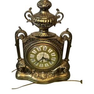 United Metal Brass Gold Mantel Clock with Roman Numerals Vintage Tested/Working
